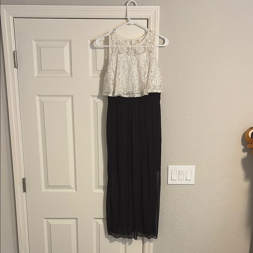 White and Black Lace Girls Dress